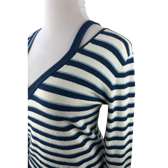 *Damaged* Veronica Beard Herbie Slit Neck Striped V-Neck Sweater Medium Flawed* - Picture 4 of 16